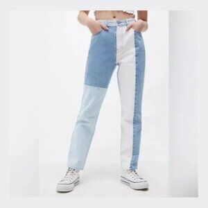 PACSUN JEANS ADULT SZ 24 BLUE COLOR BLOCK HIGH RISE‎ MOM JEAN